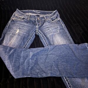 Amethyst Jeans Women's Distressed Blue Skinny Jeans Low Rise